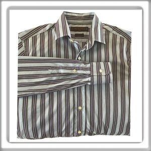 Etro Slim Fit Stripe Button Up Dress Shirt Blue Made in ltaly Size 39 Medium